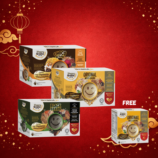 Happy Grains Regular Pack – Buy 12, Get Free Gifts (4x15 Sachet Box + 12 Red Packets)