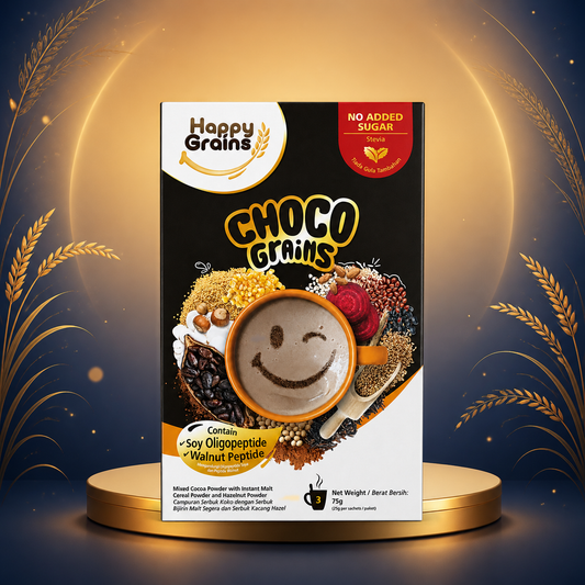 Happy Grains Choco 3 Sachets on a Mid-Autumn moon and gold stage