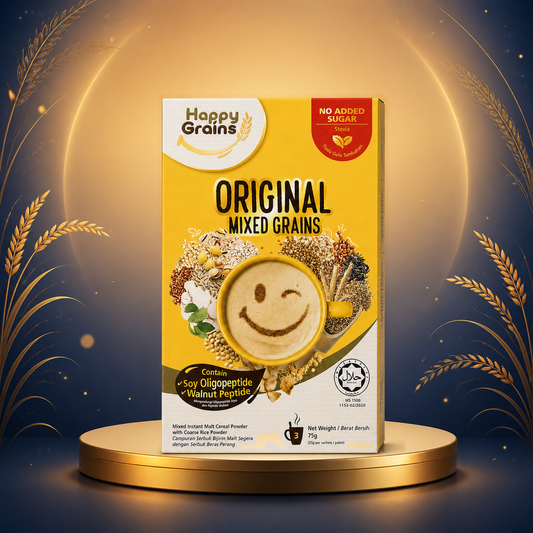 Happy Grains Original 3 Sachets on a Mid-Autumn moon and gold stage