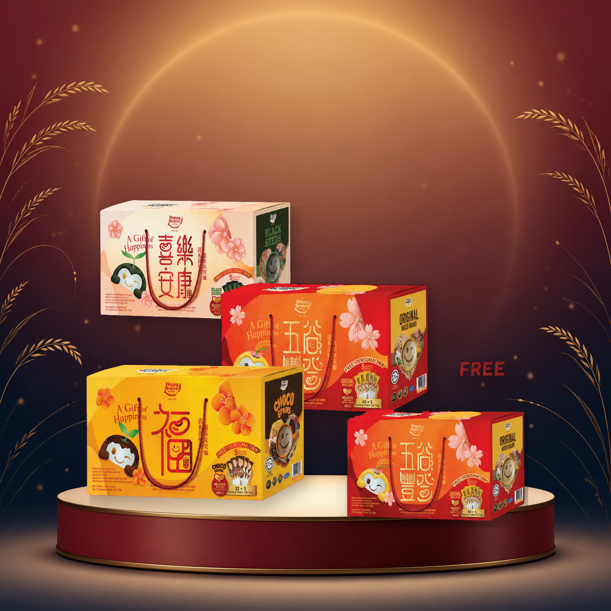 Happy Grains Celebration Bundle – Buy 5 Free 1 on a Mid-Autumn moonlit gold display