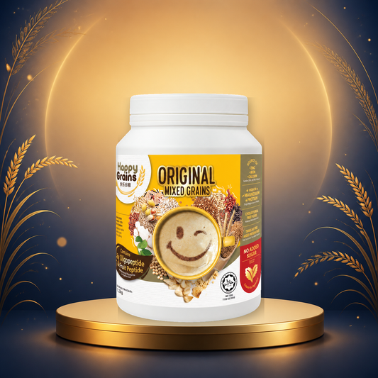 Happy Grains Original 1.2kg on a Mid-Autumn moonlit gold display
