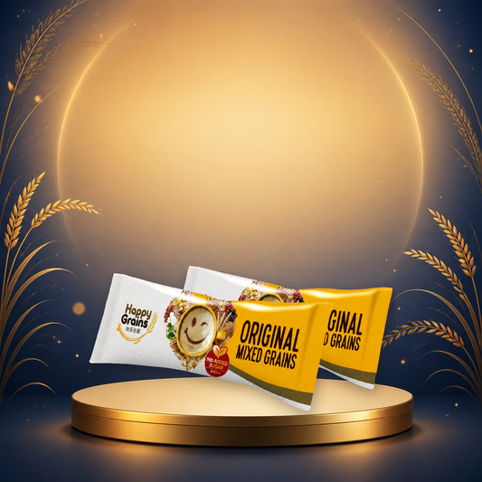 Happy Grains Original 1 Sachet on a Mid-Autumn moonlit gold display
